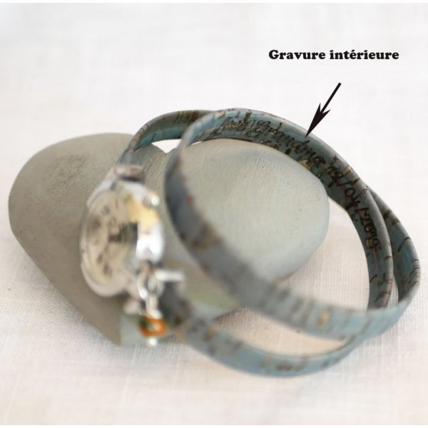 Montre argent bracelet en li&egrave;ge 2 tours fermoir ajustable