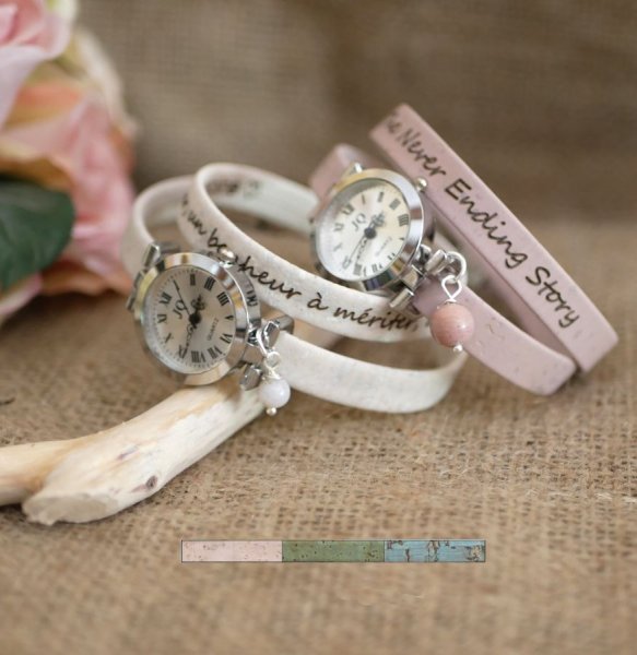 Montre argent bracelet en li&egrave;ge 2 tours fermoir ajustable