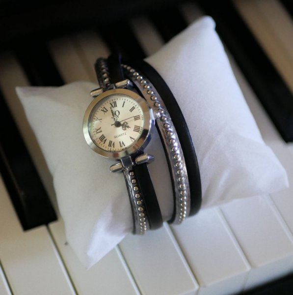 Montre argent&eacute; bracelet double cuir billes couleur au choix &agrave; personnaliser 