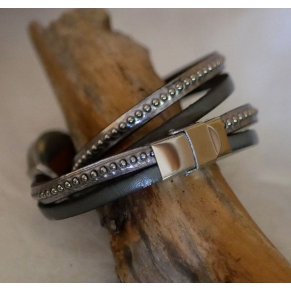 Montre argent&eacute; bracelet double cuir billes couleur au choix &agrave; personnaliser 