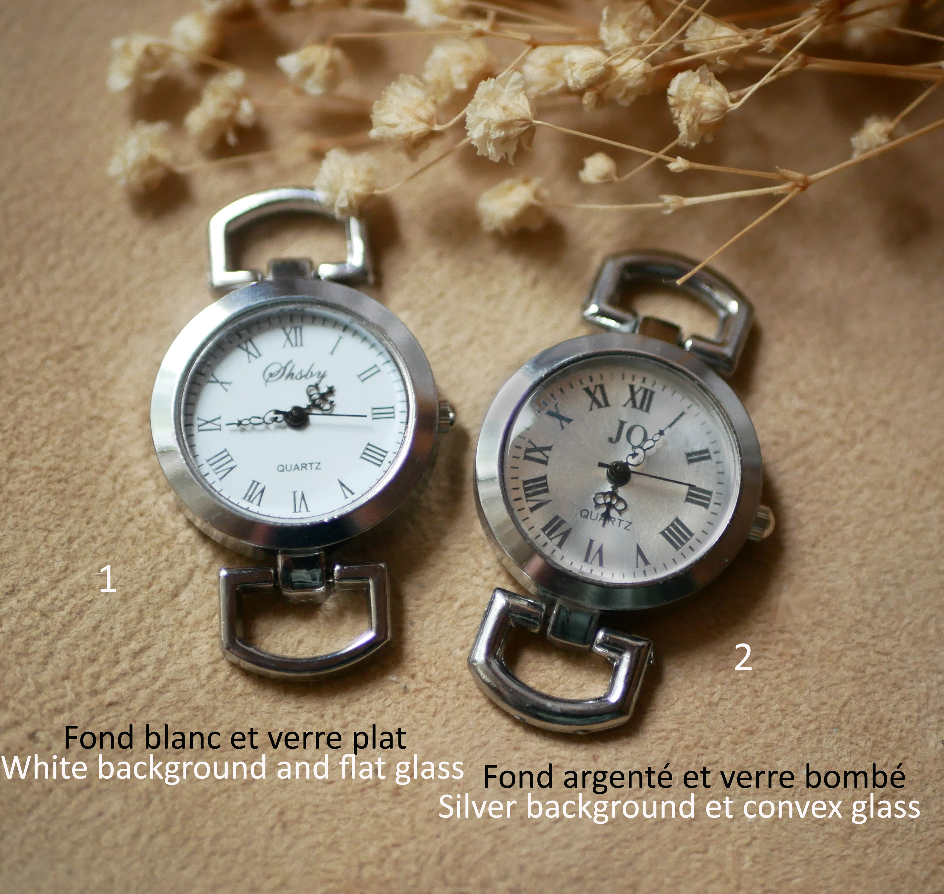 Montre argenté bracelet duo de cuir couleur au choix  et gravure personnalisée