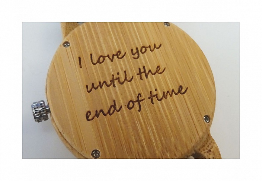 Montre en bois bambou carr&eacute;e &agrave; graver pour femme ou homme - cuir marron