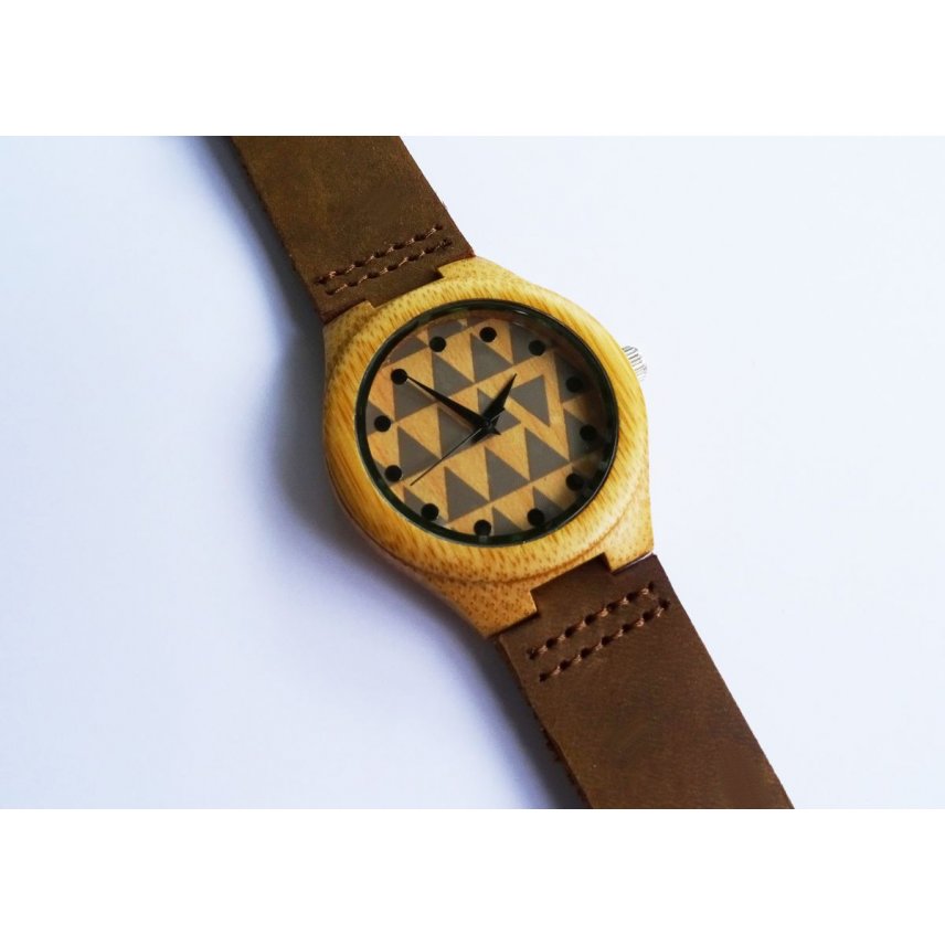 Montre en bois à graver pour femme - cuir marron