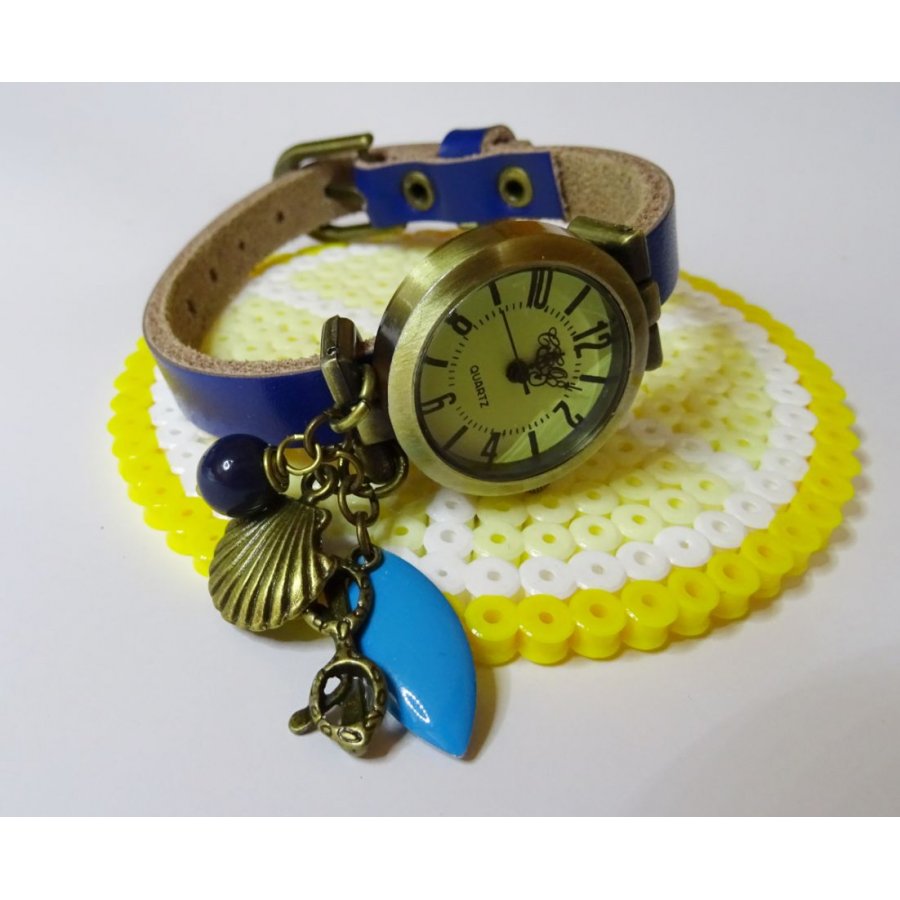 Montre bracelet cuir bleu 