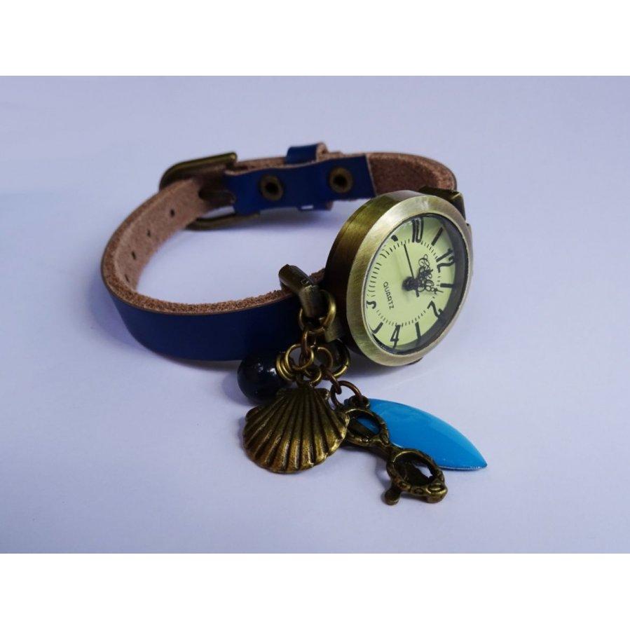 Montre bracelet cuir bleu 