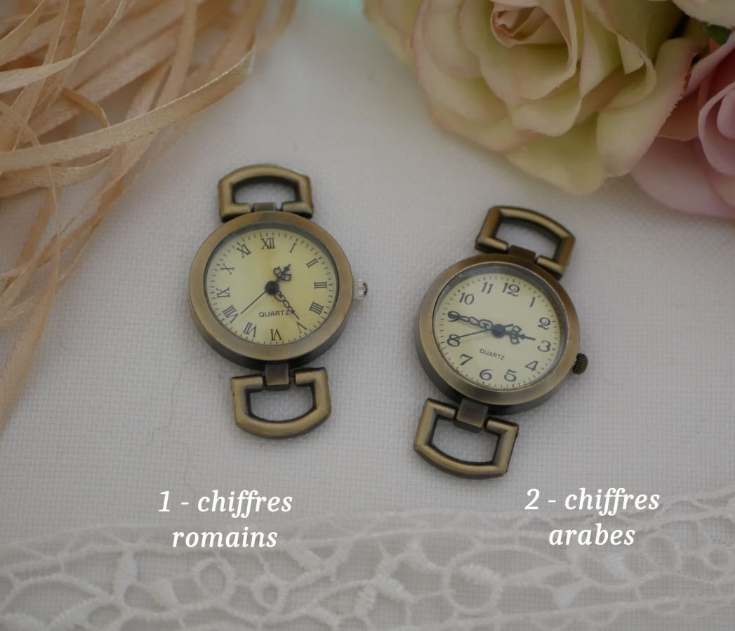 Montre bracelet cuir breloques plume perles bleues