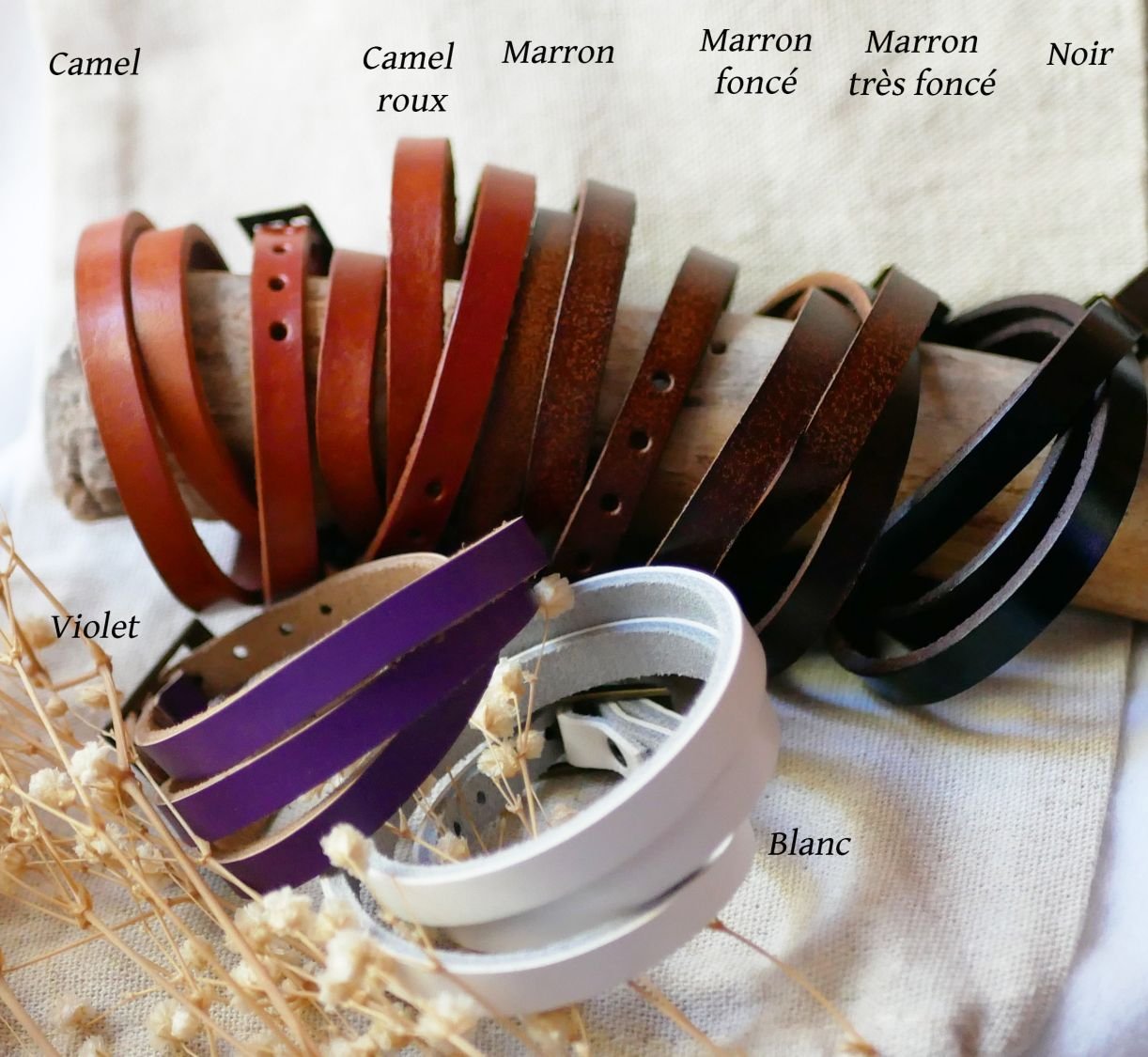 Montre bracelet cuir cabochon en bois à graver