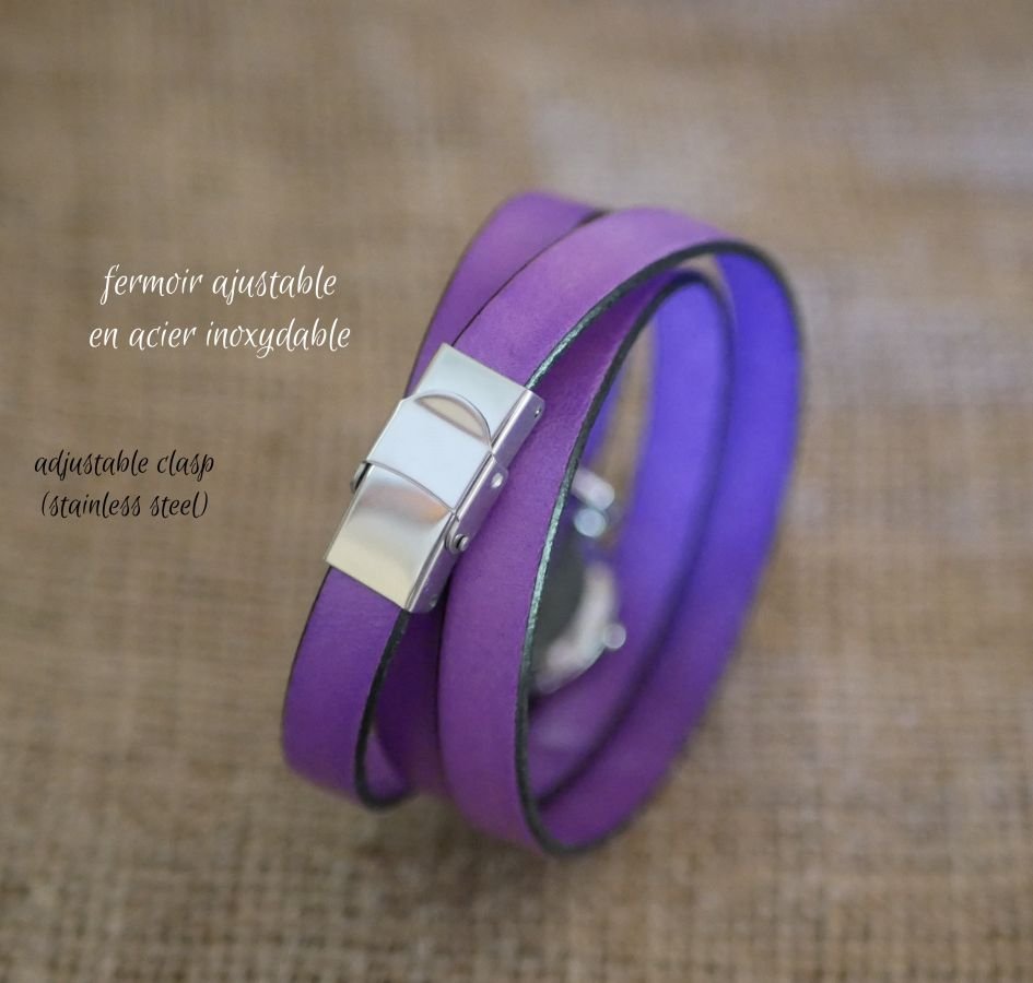 Montre bracelet en cuir Lilas 2 ou 3 tours avec pompon