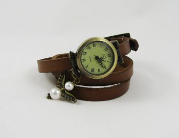 Montre bracelet cuir ange blancen perles