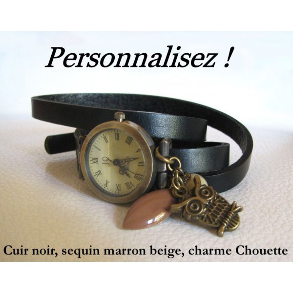 Montre bracelet cuir 3 tours  à personnaliser