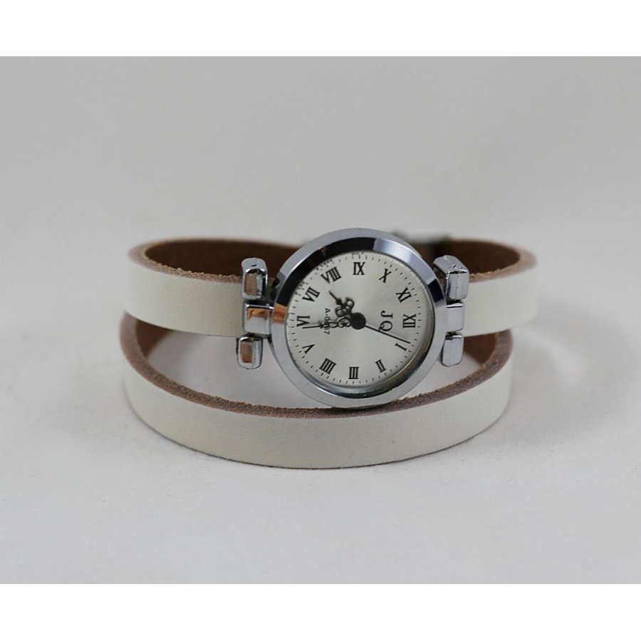 Montre bracelet cuir 2 tours cadran argenté