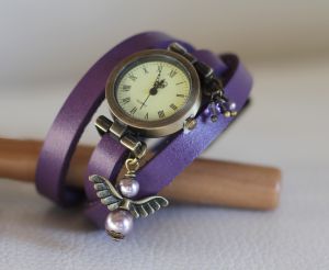 Montre bracelet cuir Violet ange parme