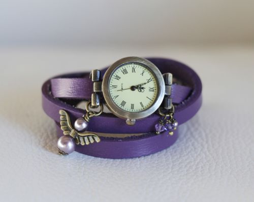 Montre bracelet cuir Violet ange parme