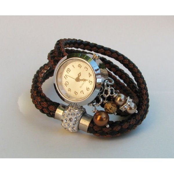 Montre bracelet double cordage argenté bronze