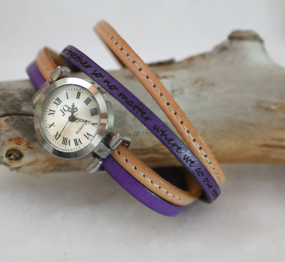 Montre bracelet double cuir surpiqûres couleur au choix à personnaliser 