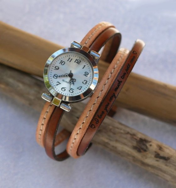 Montre bracelet double cuir surpiq&ucirc;res Naturel et seconde couleur au choix &agrave; personnaliser 