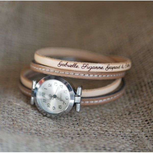 Montre bracelet double cuir surpiqûres couleur au choix à personnaliser 
