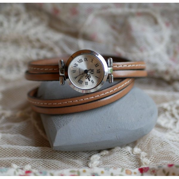 Montre bracelet double cuir surpiqûres couleur au choix à personnaliser 