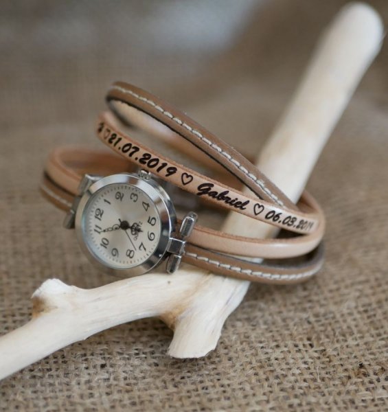 Montre bracelet double cuir surpiqûres couleur au choix à personnaliser 