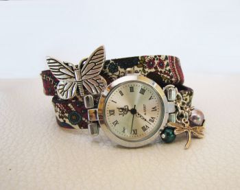 Montre bracelet double Liberty prune papillon