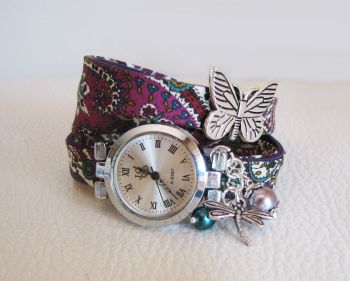 Montre bracelet double Liberty prune papillon