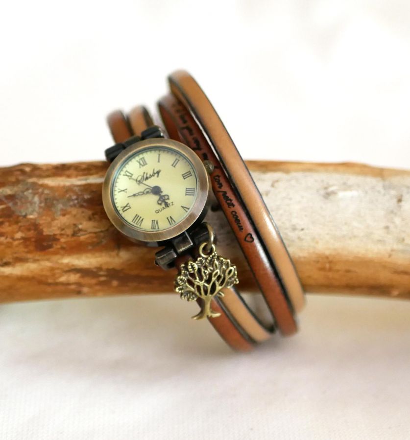 Montre bracelet personnalisable double tour en cuir duo de couleurs