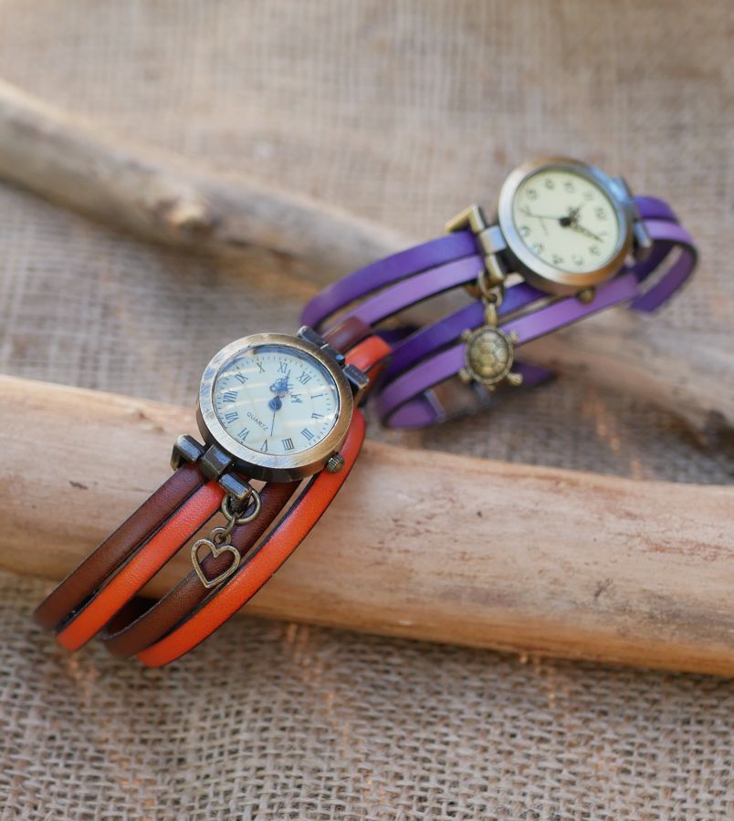 Montre bracelet personnalisable double tour en cuir duo de couleurs