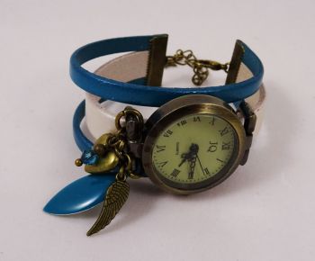 Montre bracelet manchette cuir turquoise Coeur