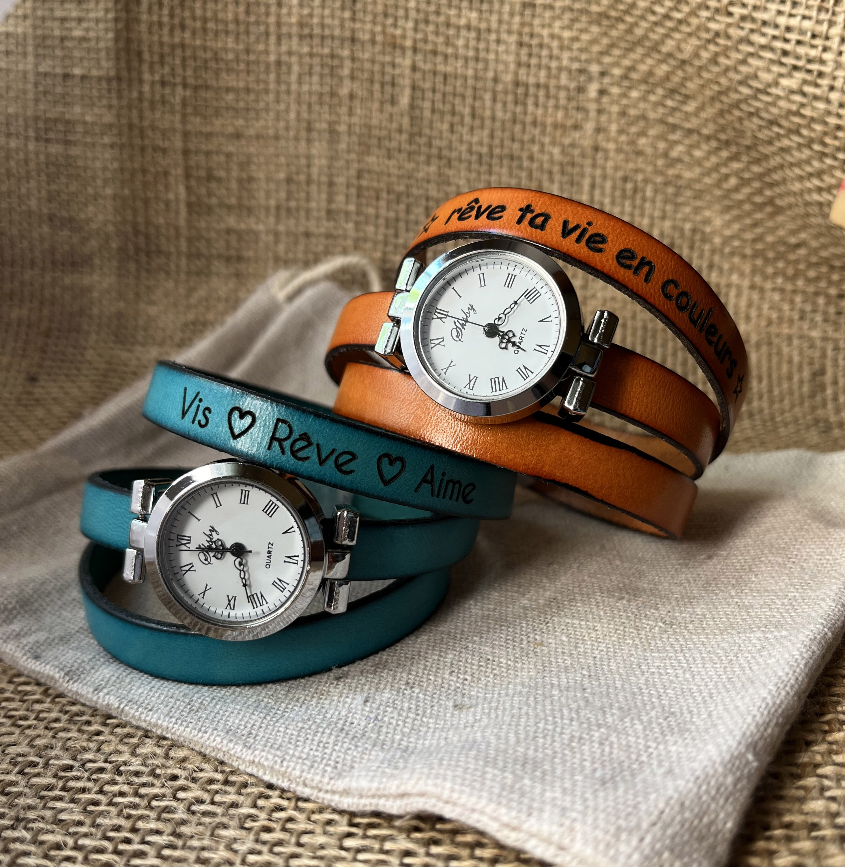 Montre bracelet multi tour personnalisable au cadran argent&eacute; 