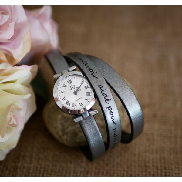 Montre bracelet multi tour personnalisable au cadran argent&eacute; 