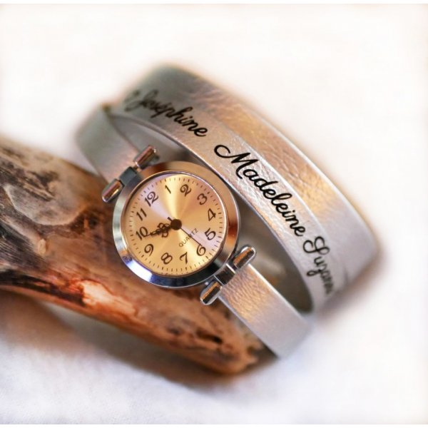 Montre bracelet multi tour personnalisable au cadran argent&eacute; 