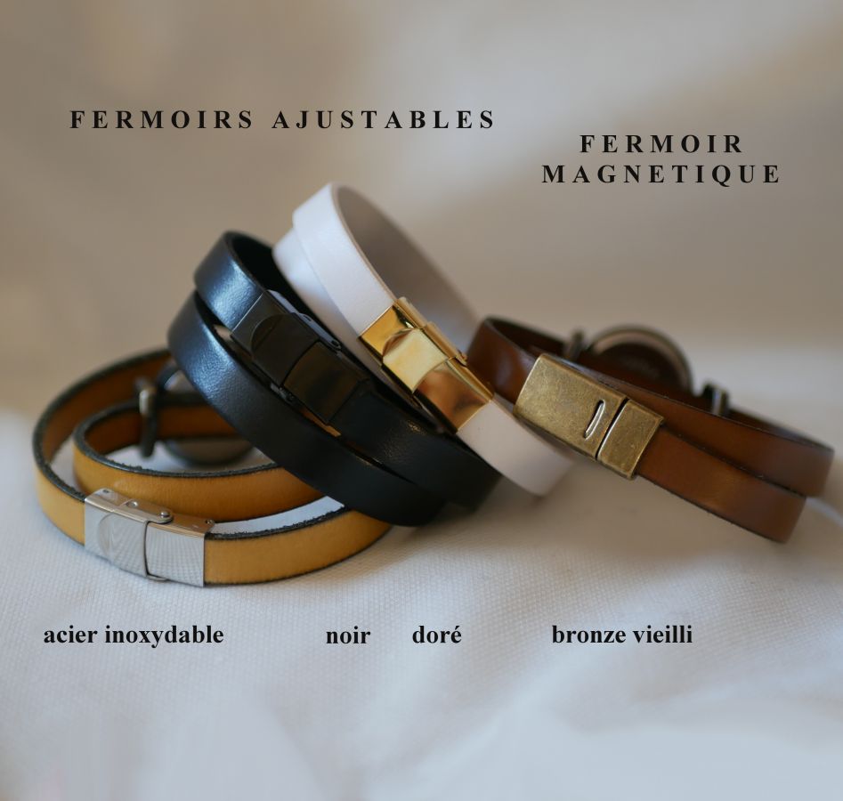 Montre personnalisable cadran bronze aux chiffres arabes sur bracelet duo de cuirs 2 tours 