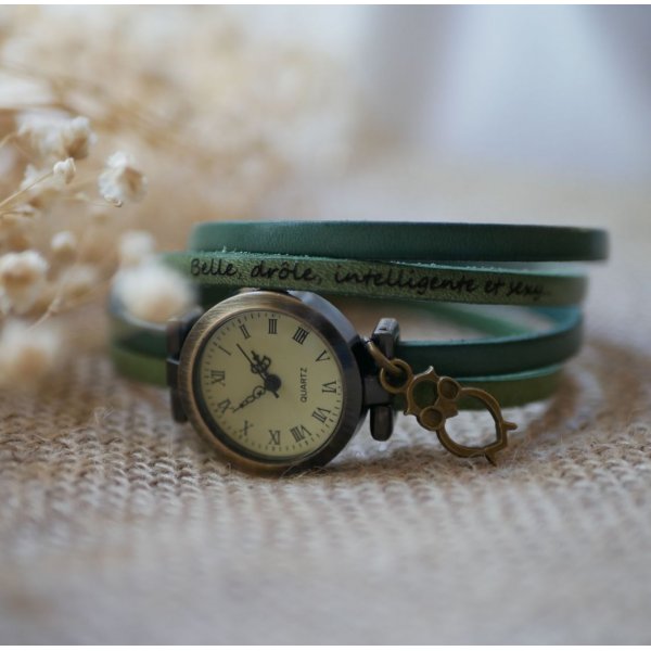 Montre bracelet personnalisable double tour en cuir duo de couleurs