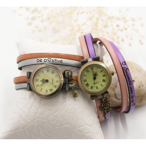 Montre bracelet personnalisable double tour en cuir duo de couleurs