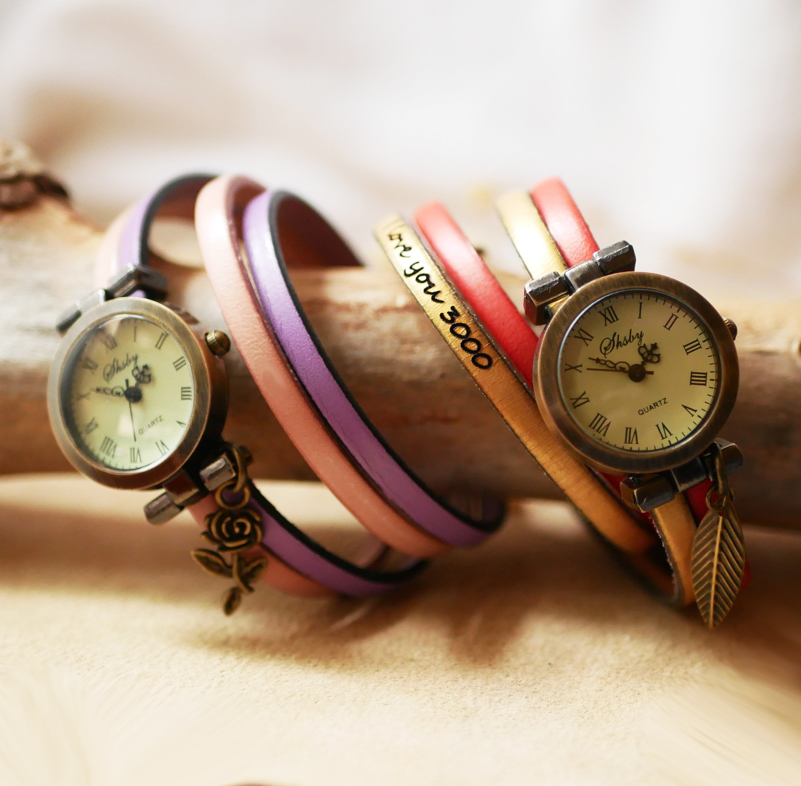 Montre bracelet personnalisé double tour en cuir duo cadran chiffres arabes