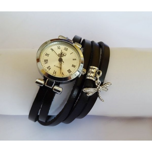 Montre bracelet en 5 tours charme Libellule