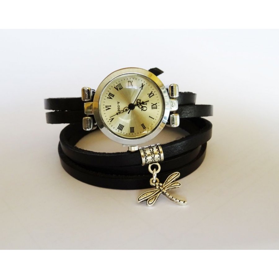 Montre bracelet en 5 tours charme Libellule