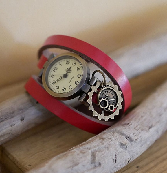 Montre bracelet 3 tours cuir Steampunk