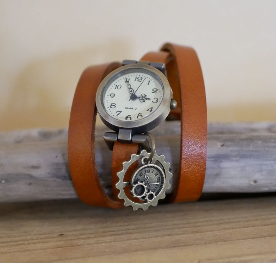 Montre bracelet 3 tours cuir Steampunk