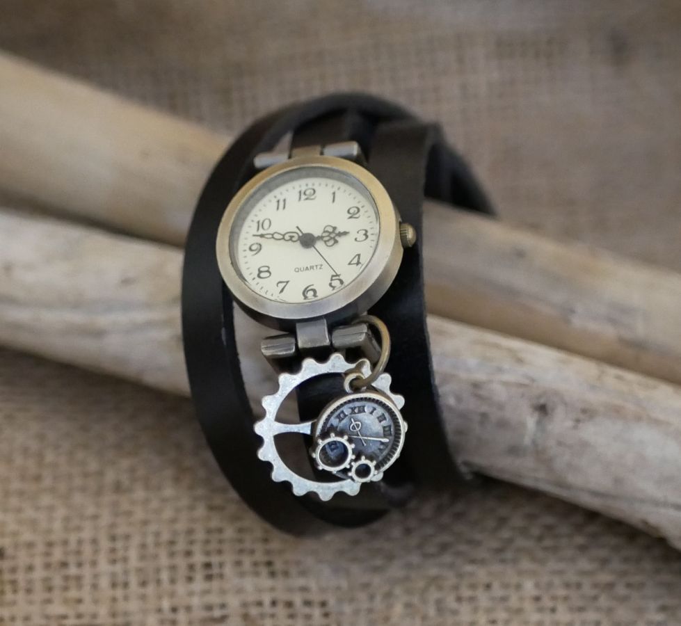 Montre bracelet 3 tours cuir Steampunk