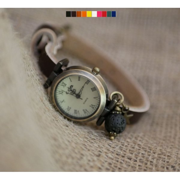 Montre breloque pierre de lave diffuseur au bracelet cuir au choix