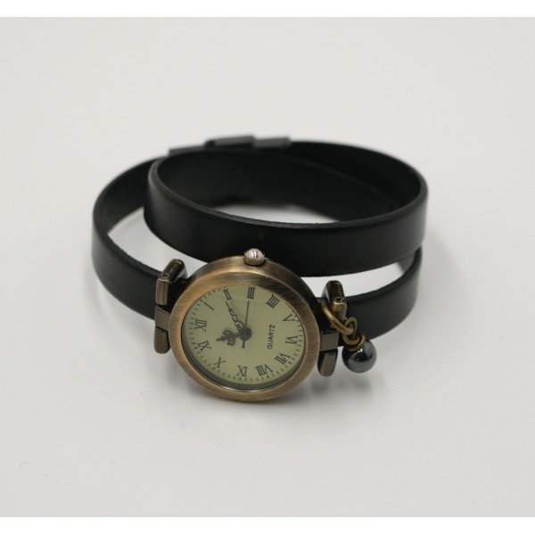 Montre bronze bracelet cuir 2 tours fermoir ajustable