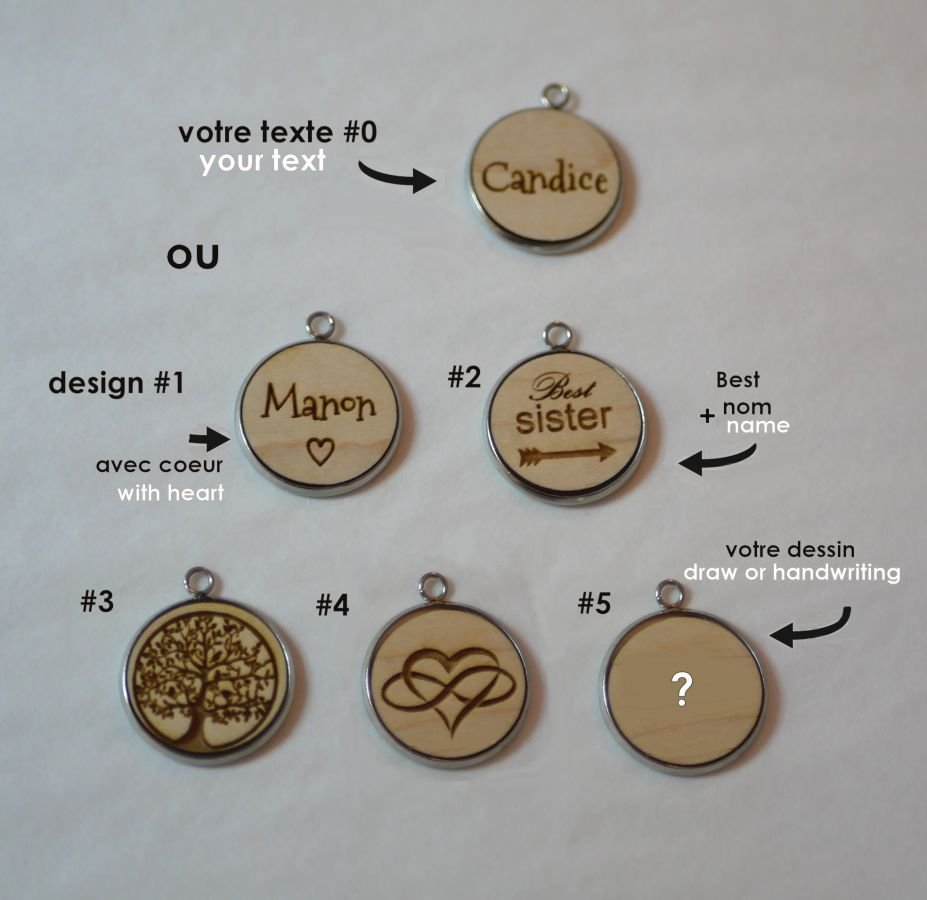 Montre cabochon en bois gravé au double bracelet cuir cadran bronze