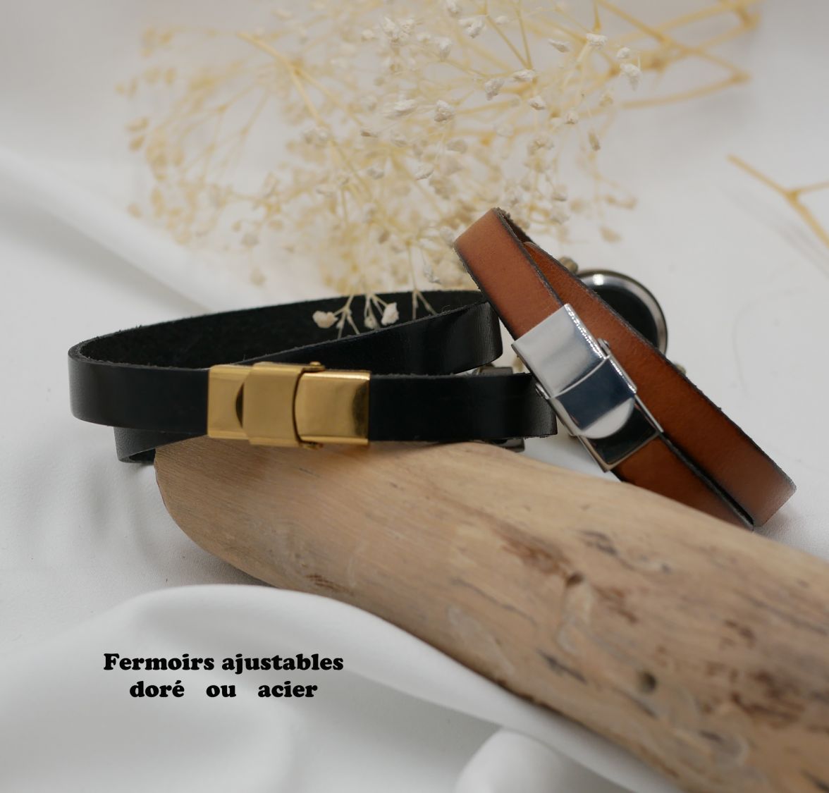 Montre cadran bronze bracelet cuir personnalisable