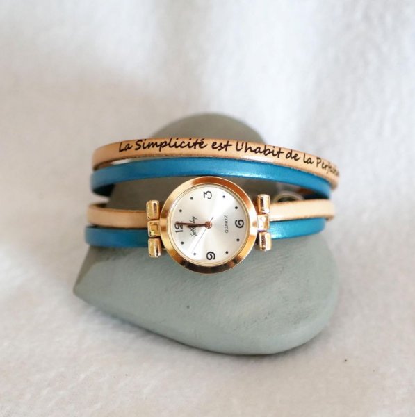 Montre cadran Or rose au bracelet double tour &agrave; personnaliser