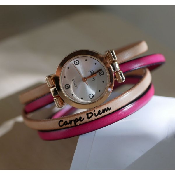 Montre cadran Or rose au bracelet double tour à personnaliser