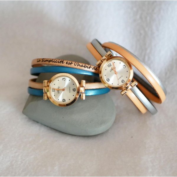 Montre cadran Or rose au bracelet double tour &agrave; personnaliser