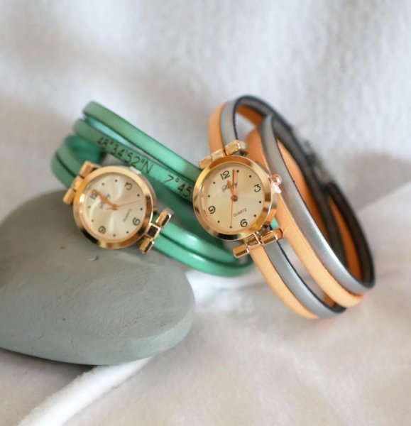 Montre cadran Or rose au bracelet double tour &agrave; personnaliser