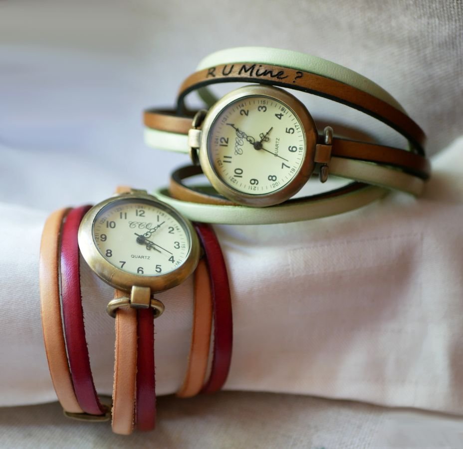 Montre fantaisie Montre gros cadran vintage bronze au bracelet