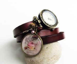 Montre cuir Marron cabochon Gourmand chocolat